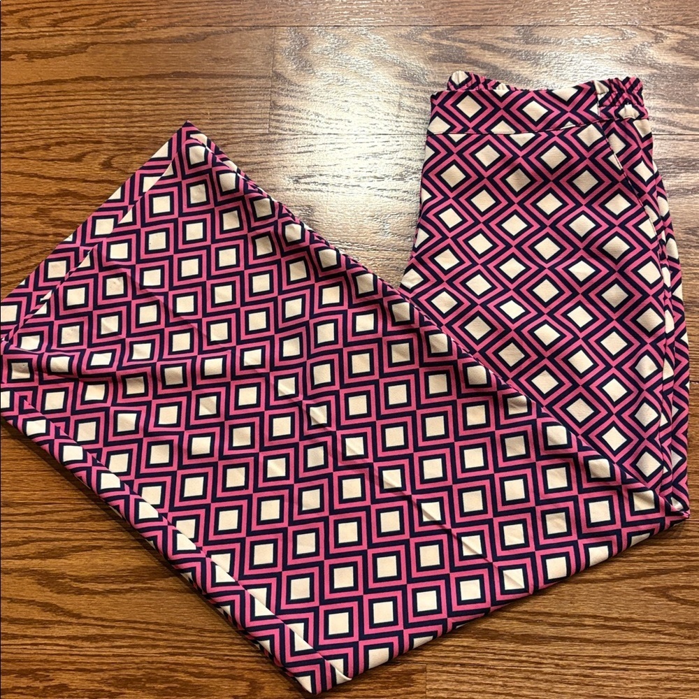 New York & Company Pink blue geometric Pattern palazzo wide leg Pants stretchy M